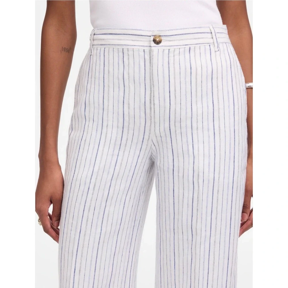 Madewell The Zoe Relaxed Wide Pant 100% Linen Striped White Blue size 6 NV159 - Picture 5 of 13